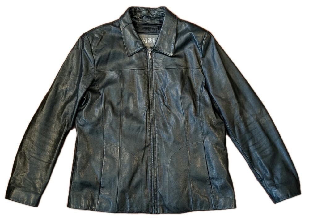 Wilsons Leather Womens L Black Genuine Leather Zip Jacket Thinsulate Lined